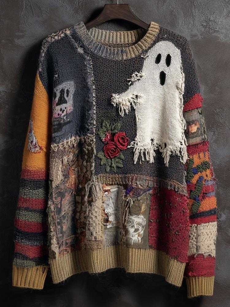 

Женская толстовка Свитер Тыква Хэллоуин Женский Осенне-зимний Европейский Американский Повседневный V-образный вырез Топ с открытыми плечами Искусственный мех Свободный топ Новый L