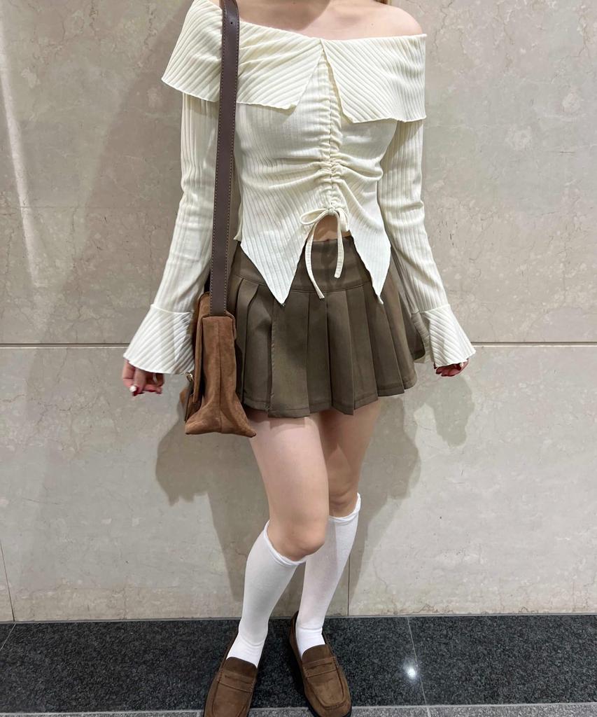 WEGO PHILLY Långärmad Flickig Vardaglig Koreansk Perfekt Gåva för och Storlek Snörning Off-Shoulder Topp, T-shirt, Vår/Sommar Outfit, Stil, Vår,