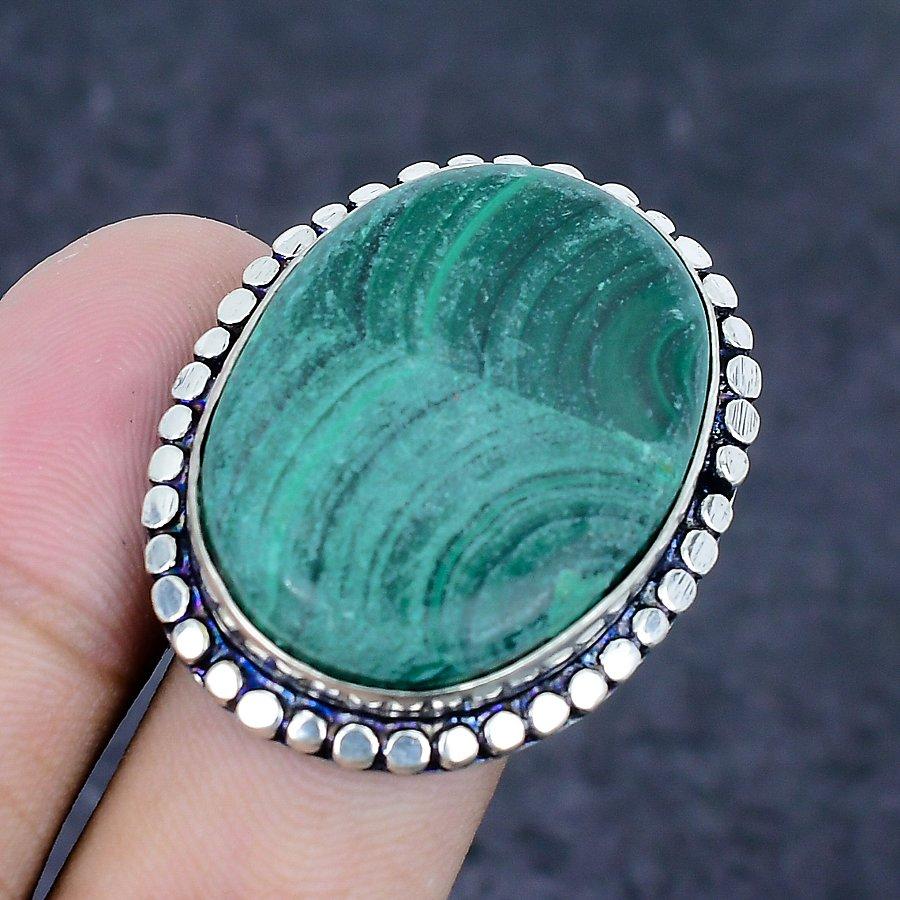 Natural Malachite Gemstone Handmade 925 Sterling Silver Jewelry Ring Size 7 h4c40