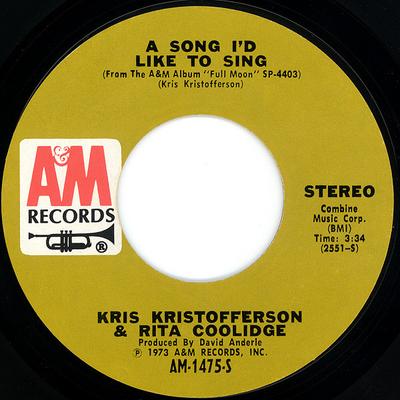 Disque 7 pouces KRIS KRISTOFFERSON & RITA COOLIDGE - A Song I'd Like To Sing AM1475S A&M Records 1973 US Pop Occasion
