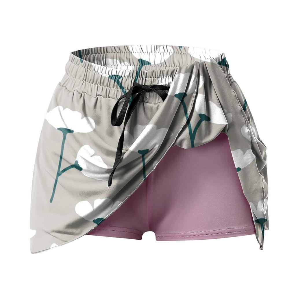 Women's Summer Fashion Drawstring Skirt Printed Pants Sports Yoga Shorts