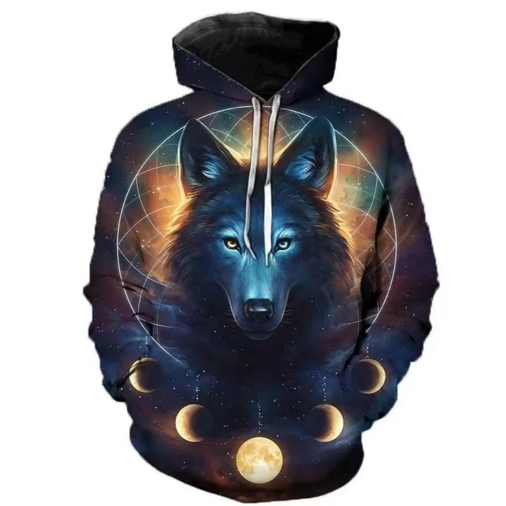 Europäische und amerikanische Herren neue Herbstmode Wolfsdruck bequemes weiches Kapuzensweatshirt Outdoor Street vielseitiges Oberteil 5XL