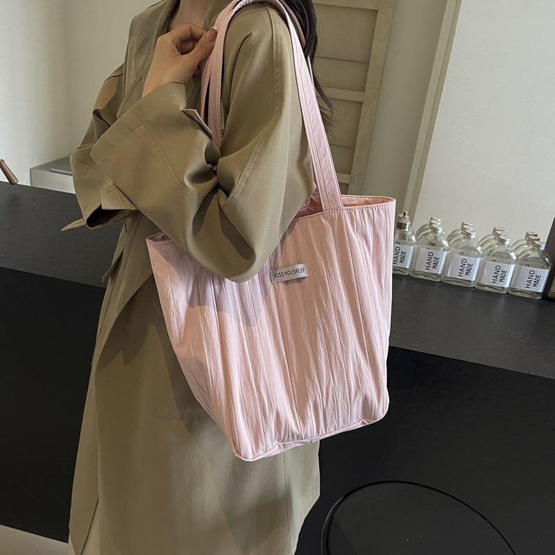 Large capacity tote bag women's new summer striped sewing line simple shoulder bag leisure bag