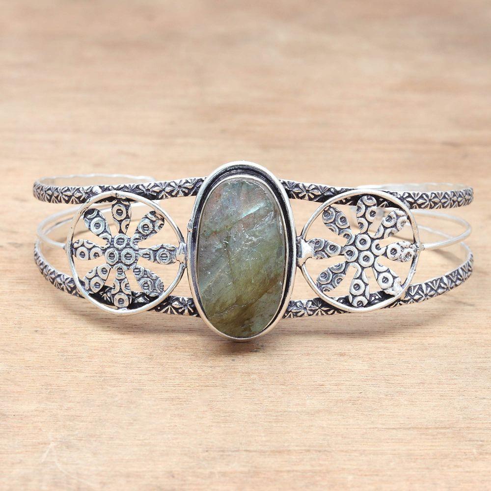 Labradorite Drusy Gemstone Ethnic Jewelry Cuff Bracelets7''Adjustable