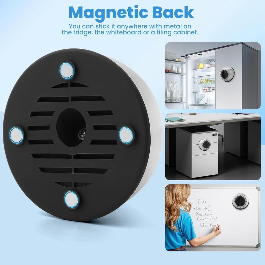 Stainless Steel Kitchen Timer 60 Minute Wind Up Black Round Shape for Cooking Baking Study Nursing Reminder No Battery Required