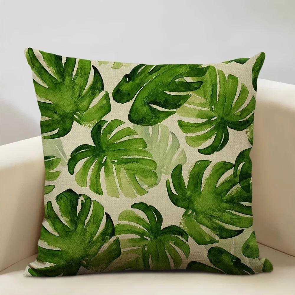 Home Decor Exotic Green Leaf Pattern Pillow Covers Pattern Cushion Cover Suitable For Sofa Bedroom Car Pillow Cover
