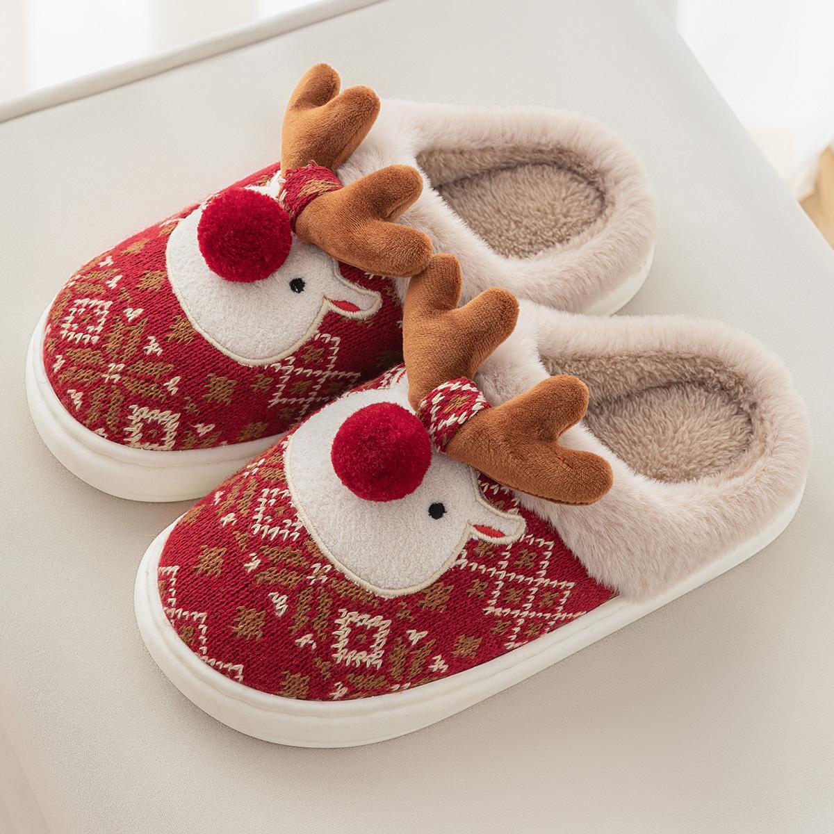 

Мультяшные Зимние Рождественские Женские Домашние Тапочки Плюшевые Теплые Плоские Шлепанцы Милые Удобные Нескользящие Тапочки Для Дома Улицы Мужские Повседневные Тапочки 44-45 красный