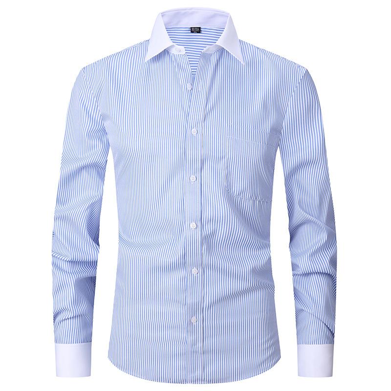 Autumn Men's French Shirt Business Dress Long Sleeve White Shirt Solid Color Twill Shirt