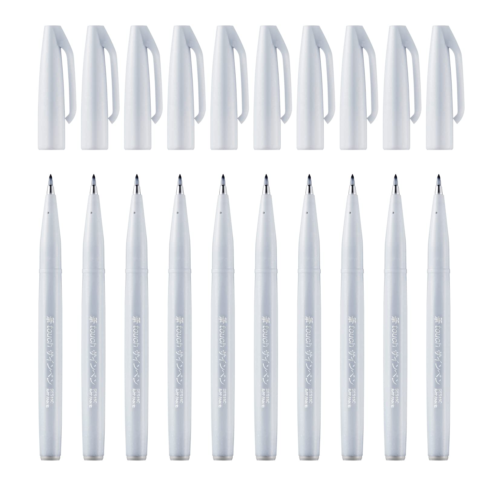 

Pentel Brush Sign Pen SES15C-12, Fibre-Tip Pen, Brush-Like Tip 10 Light grey