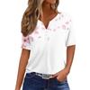 Damen T-Shirt mit V-Ausschnitt, kurzen Ärmeln, lässig, bedruckt, dekorative Knöpfe