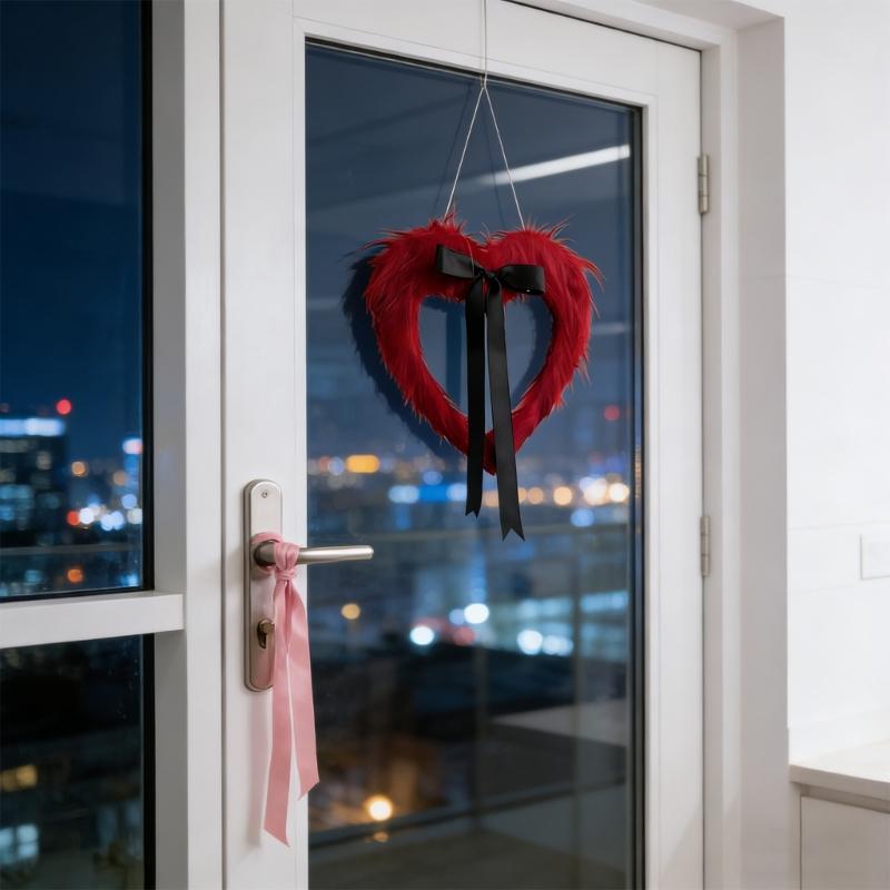 Valentine's Day Wreaths Heart Wreath for Front Door Valentines Heart Wreath for Anniversary Wedding Dinner Decors HX6C