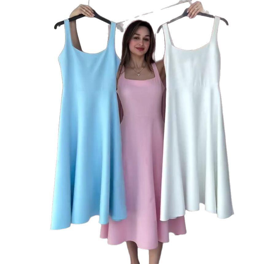 2025 Summer Women's French-Style Sleeveless Backless Mid-Length Dress