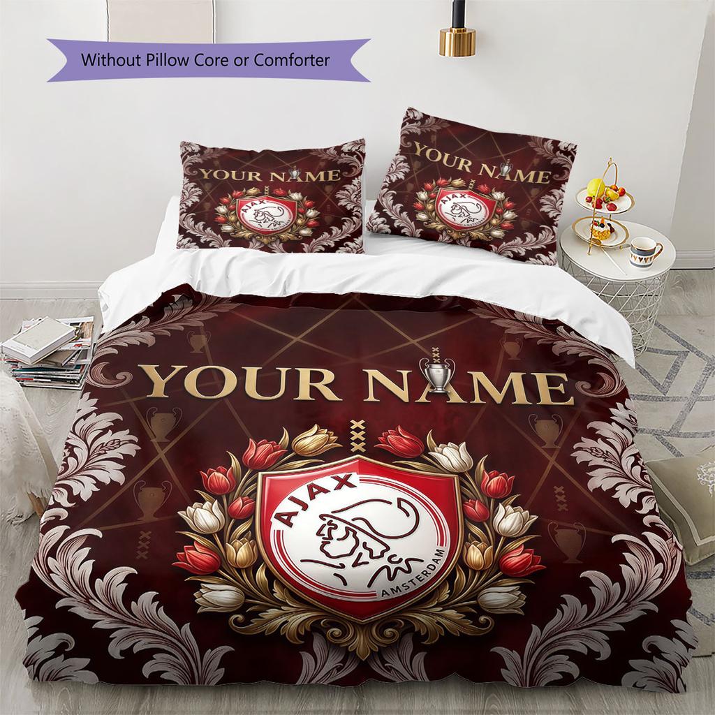 Custom Name,AFC Ajax Pattern Bedding Home Decoration Birthday Gift ( 1 duvet cover + 2 pillowcase, without core),fan merchandise.