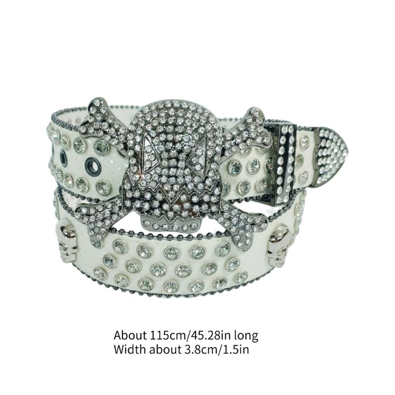 Harajuku Waist Belt Shinning Rhinestone Buckle Belts for Woman Men Rhinestone Skull Decor Waist Strap for Jeans Dress