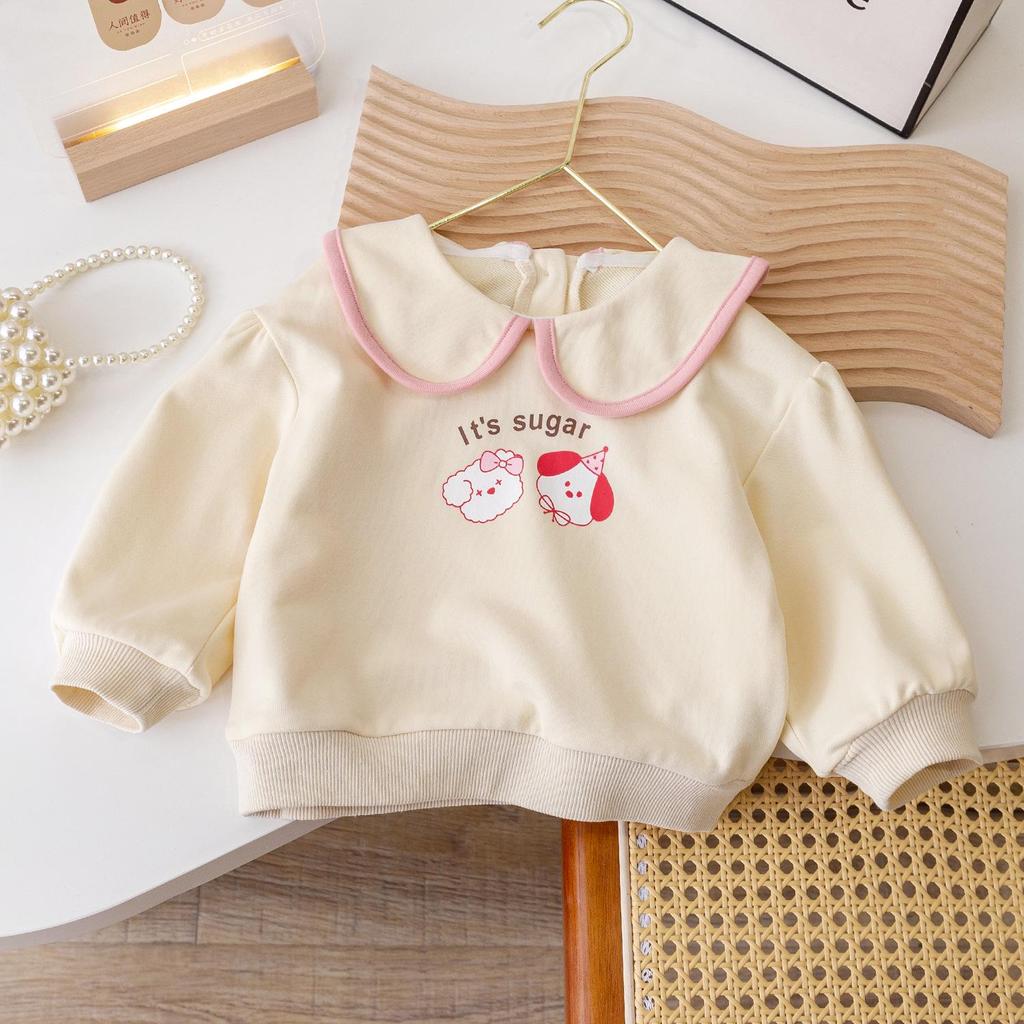 Korean-Style Spring Sweater for Baby Girls with Cute Lapel and Long Sleeves