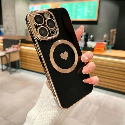 Sevimli Kaplama Çerçeve Manyetik Daire Telefon Kılıfı iPhone 11 12 13 14 15 Pro Max 14 Plus Şarj Magsafe Yumuşak Darbeye Dayanıklı Kapak