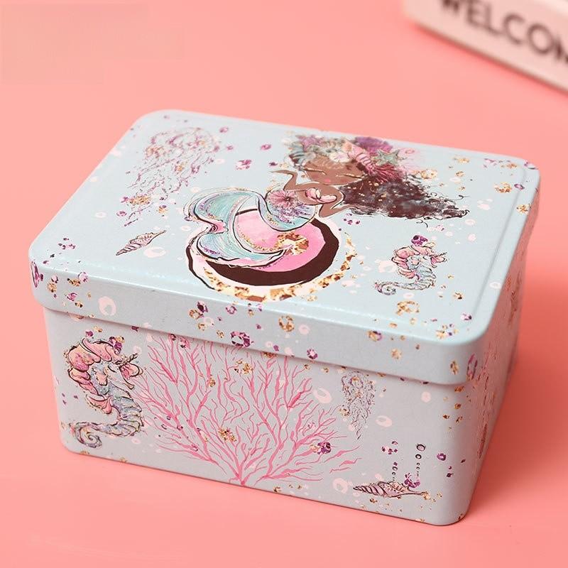 

Storage Mermaid Metal Box With Lid For Desk Organizer Gift Students Decoration