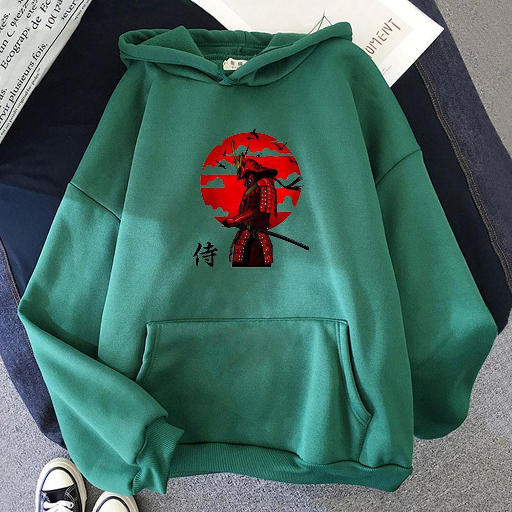 Japan Samurai Armor Katana Graphic Hoodies Cartoon Print Aesthetic Sweatshirt for Autumn/Winter Anime Clothing Moletom Hoody