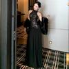 French High-end Black Sequined Sleeveless Neck Dress Women's Design Halter Birthday Dress Long Dress
