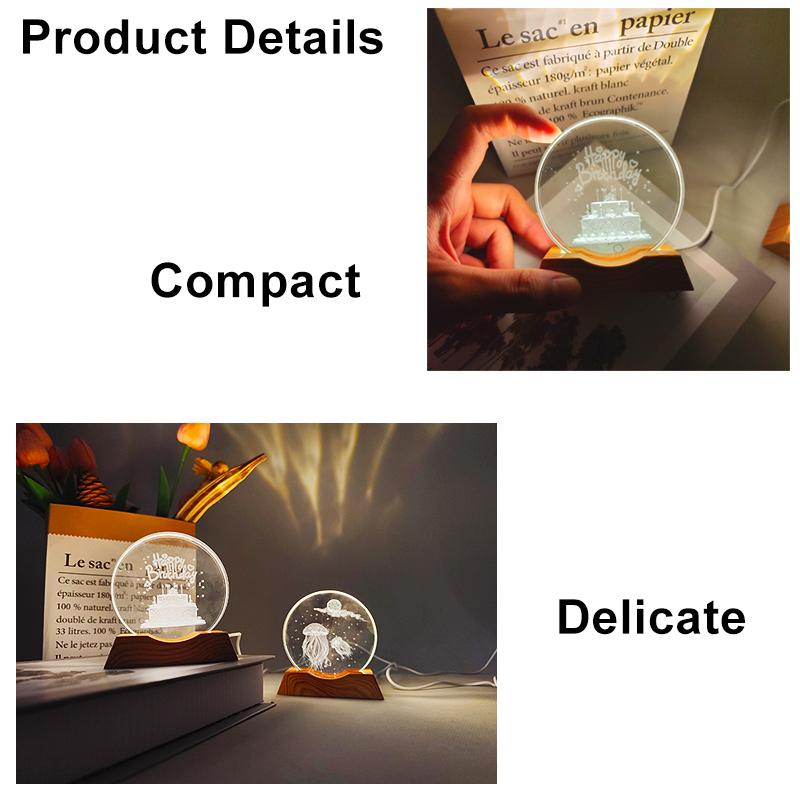 LED Light Base Crystal Ornament Decorations Astronaut Jellyfish USB Plug Warmlight Desk Lamp Present for Christmas and Birthday