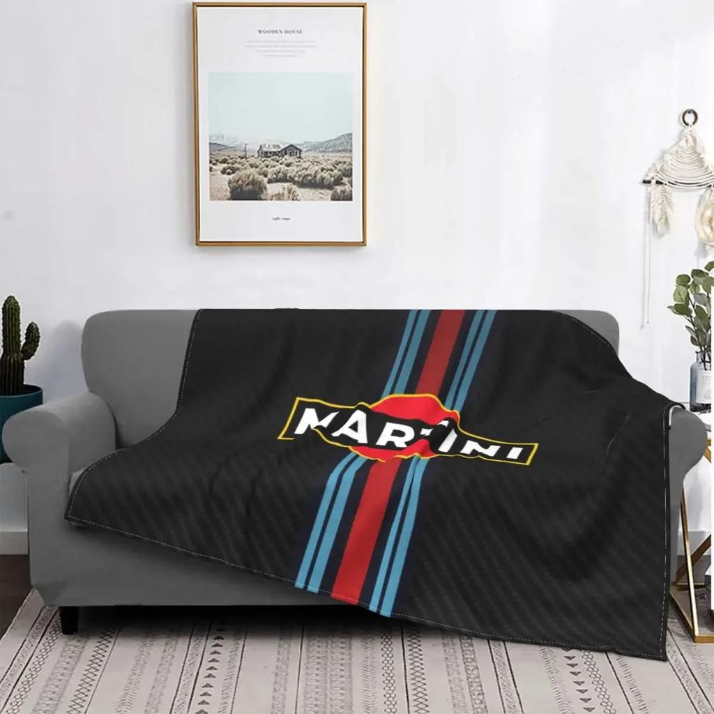 Ultra-Soft Fleece Martini Racing Team Throw Blanket Warm Flannel Stripe Motor Racing Blankets for Bedroom Office Sofa Quilt