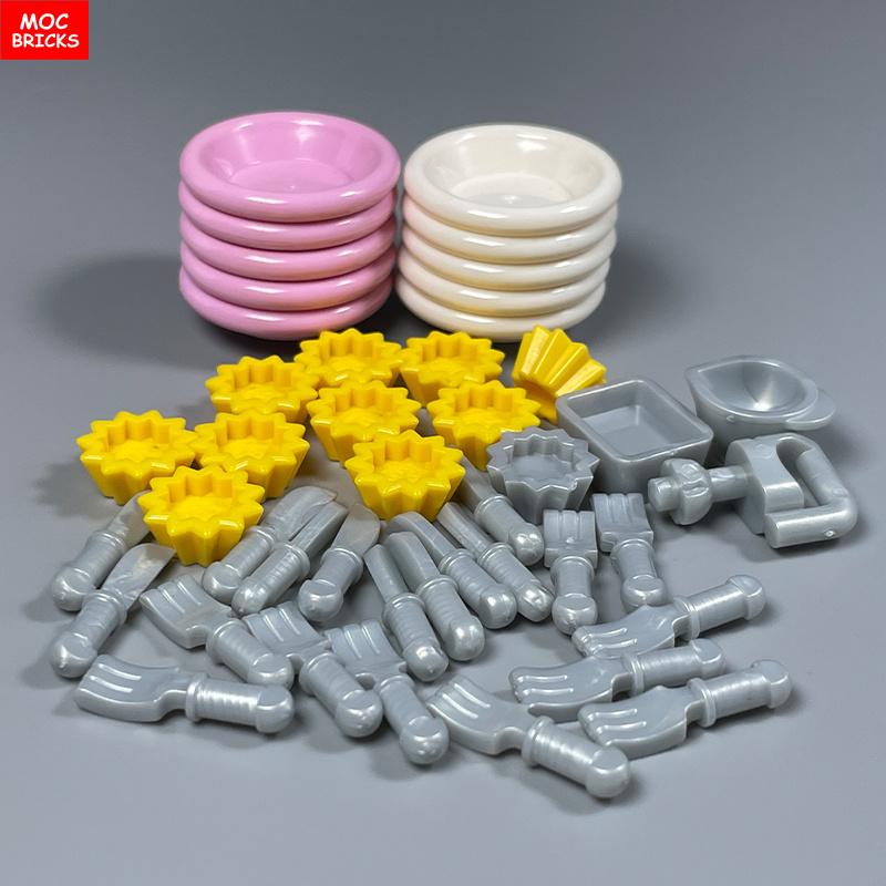 MOC Blocks Kitchen Cabinet Tableware Tool Coffee Maker Machine Water Dispenser Cooking Bench Learning Construction Block Children Toy