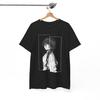 Oversized Black Short-Sleeve T-Shirt Featuring Anime Girl Line Art Split Frame Graphic Print For Manga & Anime Fans