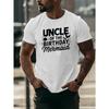 Men's Mermaid Print T-Shirt - Summer Short Sleeve Round Neck Casual Top with Mermaid Tail & Lettering Design, Versatile Beachwear for Parties