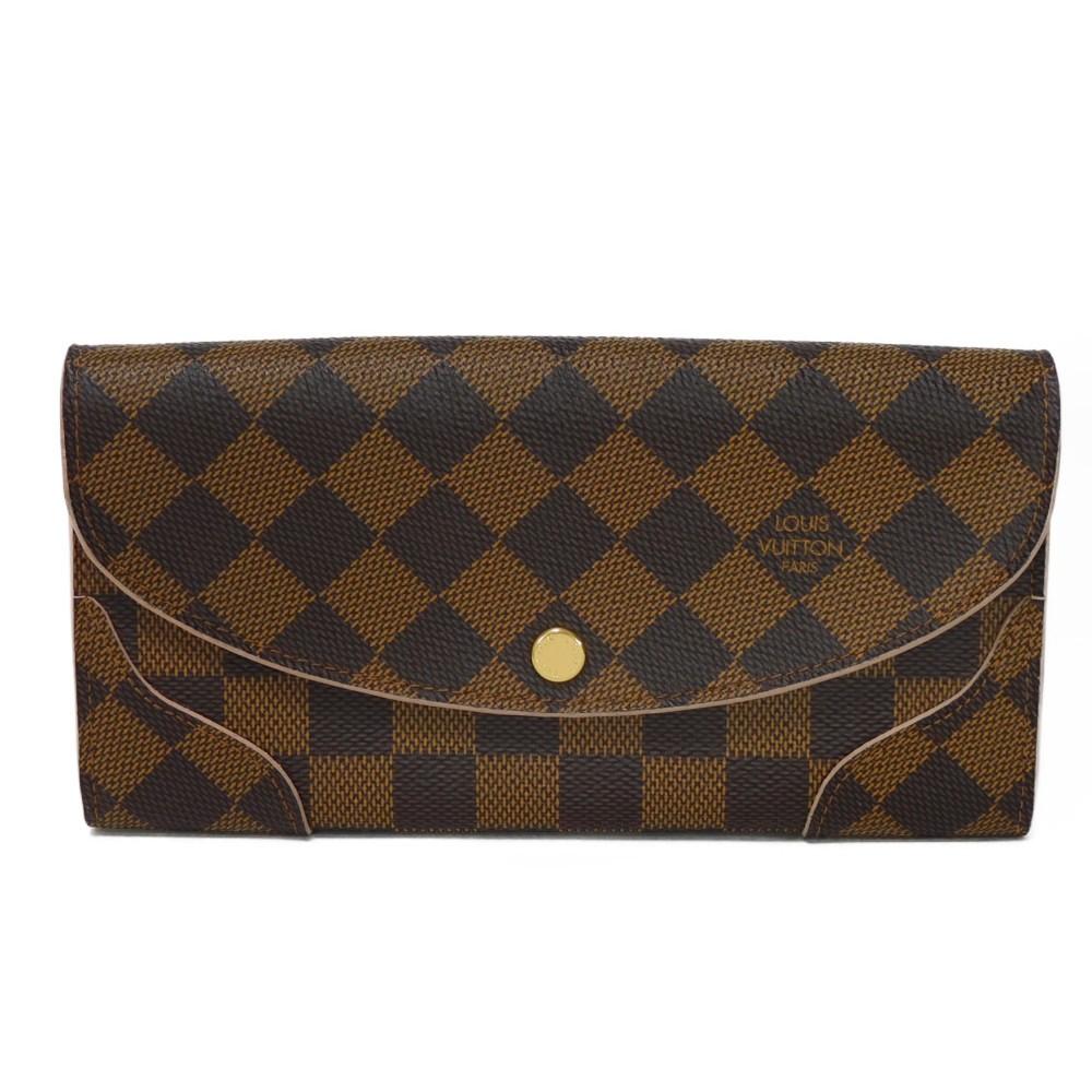 Used 12564 Portefeiulle Kaisa N61227 7940 Logo Ebene Brown Pink Bifold Two-tone Damier Rose Ballerine Ladies from Japan