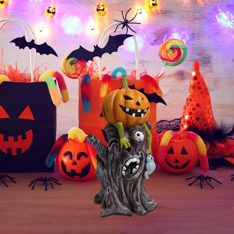 Resin Pumpkin Ghost Tree Stump Statue Halloween Decorations Halloween Figurines Garden Decors for Indoor Haunted House