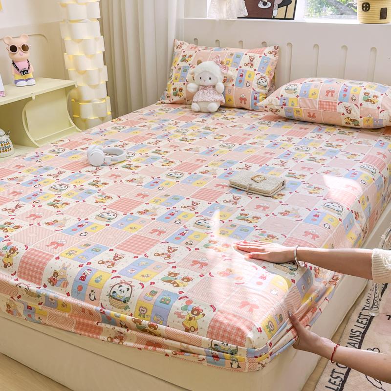 1pc Washed Cotton Bed Sheets with Elastic Single/Queen/King Cartoon Style Fitted Bed Sheet sabanas matrimoniales Sheets for Bed