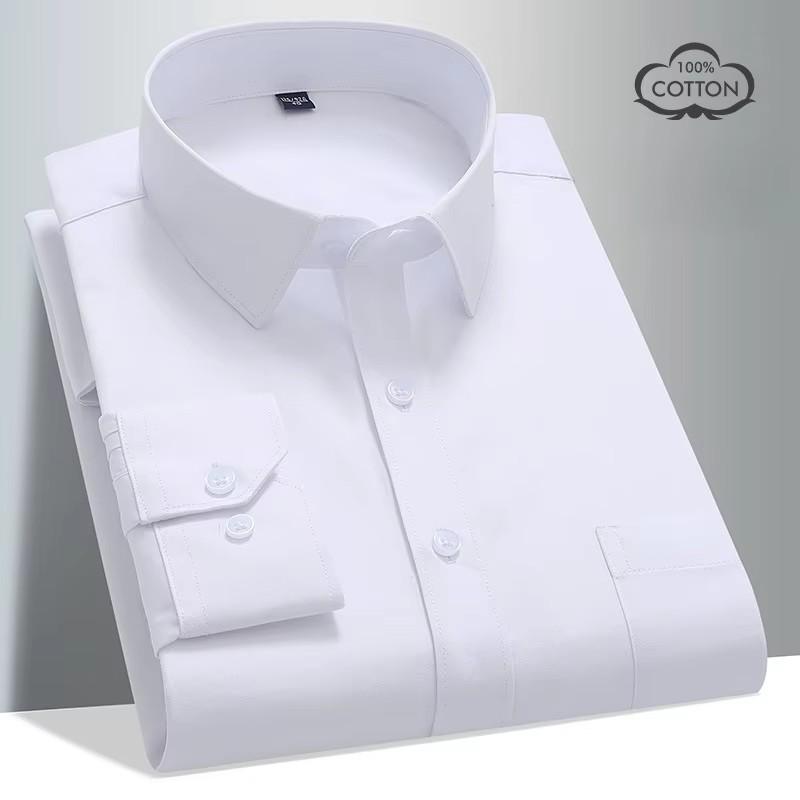 8XL Solid Color Classic Striped Shirts Men Long Sleeve Formal Office Business White Blue 100 Cotton Long Sleeve Shirt for Men