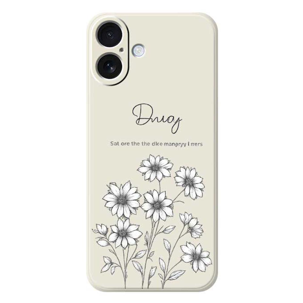 

For iPhone 17 Case Sketch Flowers Pattern Printing Straight Edge TPU Phone Back Cover Beige