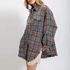 Chemise Femme Revers Manches Longues Poches à Rabat Hauts de Chemise Boutonnage Simple Bord Frangé Effet Vieilli Coupe Oversize Veste Chemise