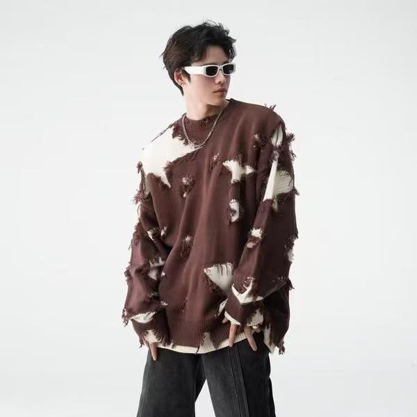 2024 Autumn/Winter Men's Plus Size Red Lapel Half-Zip Sweater - Warm, Versatile Knitwear