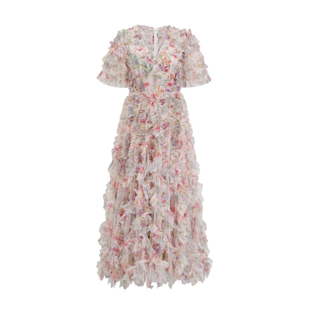 Floral V-neck Short-sleeved Dress Niche Sweet Long Dress Birthday Party Seaside Daily Commuter Summer Women's Clothing