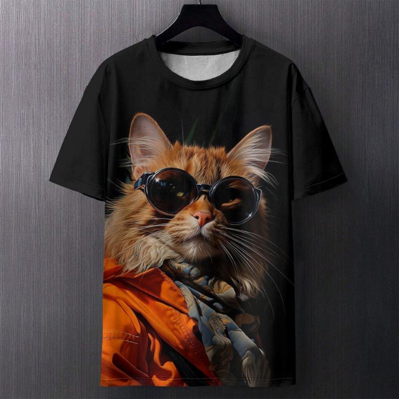Men's T-Shirts Short Sleeve Tops Summer Clothing Graphic Shirts Men Angry Cat Streetwear O-Neck Pullovers 6XL Tee