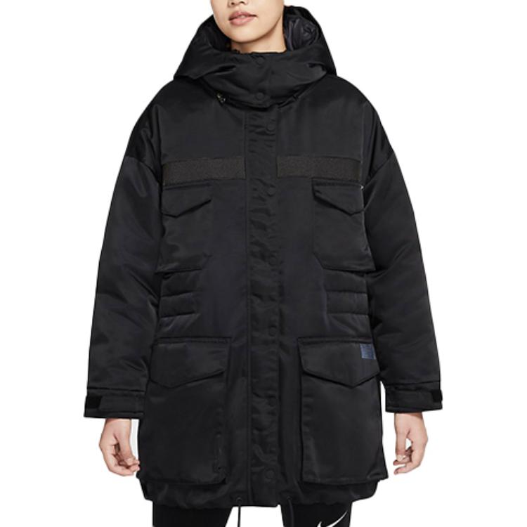 Nike Sportswear Down-Fill City Ready Warm Multi-Pocket Reflective Long Hooded Coat Women Outerwear Black CZ1142-010