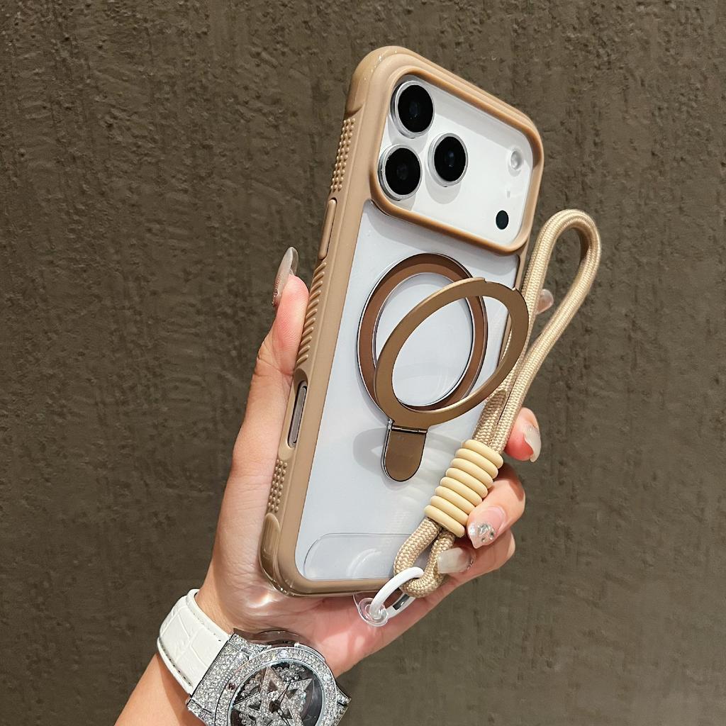 For iPhone 17 Pro Case Compatible with MagSafe Kickstand TPU PC Clear Phone Back Cover with Wrist Strap
