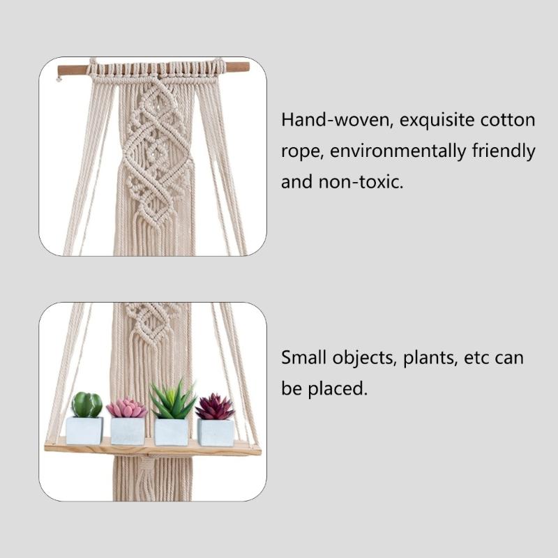 Cotton Rope Storage Rack for Bedroom Handwoven Tapestry Storage Rack Swing Rope Floating Shelf Wall Hanging Organizer