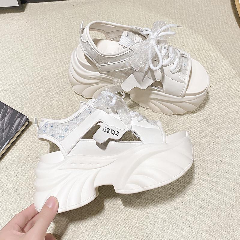 Fashion 9CM Summer High Platform Sandals Women Breathable Mesh Chunky Sneakers Female Wedges Slippers Hollow Out Peep Toe Sandalia Woman