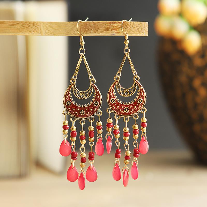 Bohemian Long Tassel Earrings For Women Bead Handmade Tassel Earrings Boho Gold Color Drop Dangle Jewelry Boucle Oreille Femme