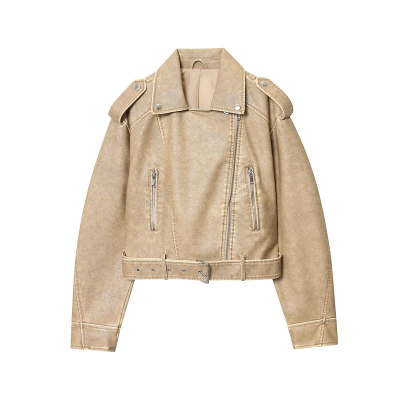 Za Autumn/Winter New Arrivals Women's Clothing Zr European and American Style Fashionable Simple Versatile Washed Belt Leather Jacket Coat