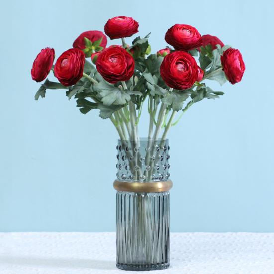 Sztuczny Jaskier Azjatycki 2 Główki Realistyczny Sztuczny Jedwabny Kwiat z Łodyżką Dekoracja Stołu Weselnego Imprezy Biura Domowego Wazon Sztuczny Kwiat