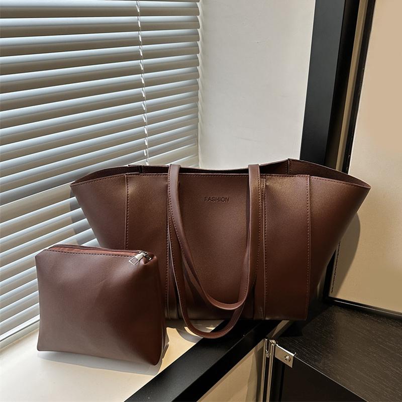 

Минималистичный набор сумок-тоут с принтом букв из ПУ, на молнии, на плечо, для женщин, для покупок и повседневного использования KTY 30x13.5x26cm кофейный