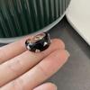 Korean Blogger Style Black & White Heart Drip Oil Ring - Simple, Versatile Stackable Index Finger Ring for Women