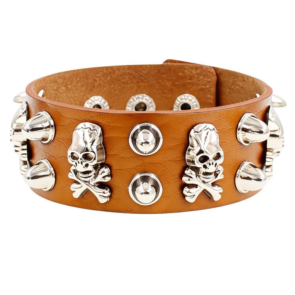 European & American Multi-layer Leather Skull Rivet Punk Bracelet