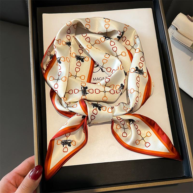 147x14cm Elegant Horse Print Scarf Graphic Ribbon Women Cozy Imitation Silk Scarf Versatile Neckerchief Length Fashion Headband