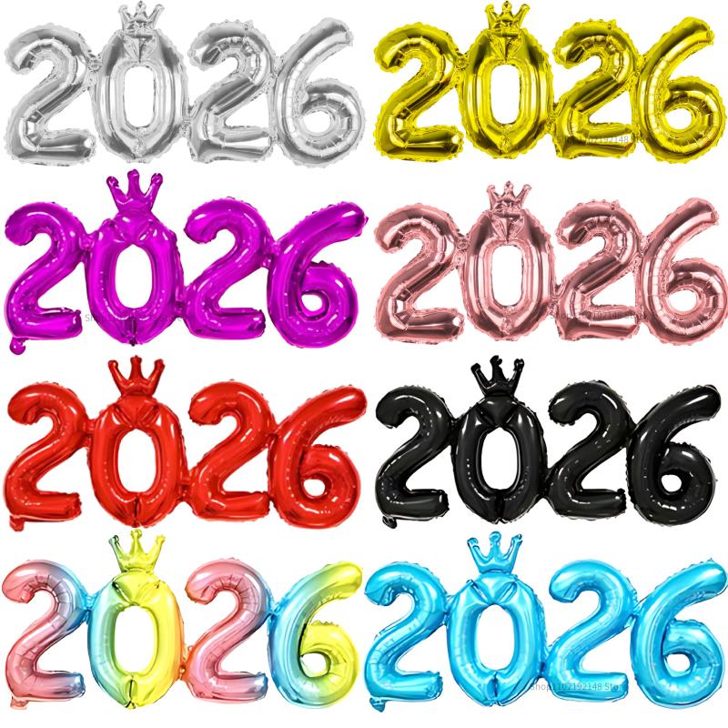 2026 Zlaté fóliové číselné balóny s korunou na rok 2026 Nový rok, Štedrý večer, Festival, Párty potreby, Dekorácie, Vianočná domáca dekorácia