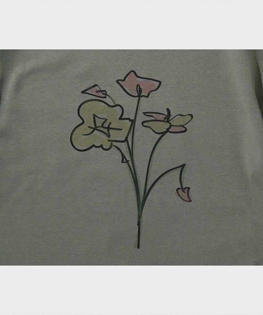 FFEFF STUDIO Artwork Flower Drawing Short Sleeve T-Shirt (Cement)
